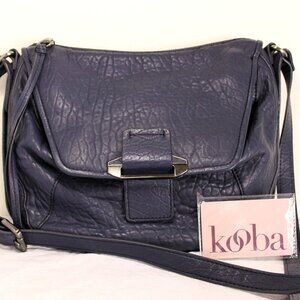New Authentic Kooba Navy Blue Cross Body Purse Purple Interior Zip/Magnetic Clos